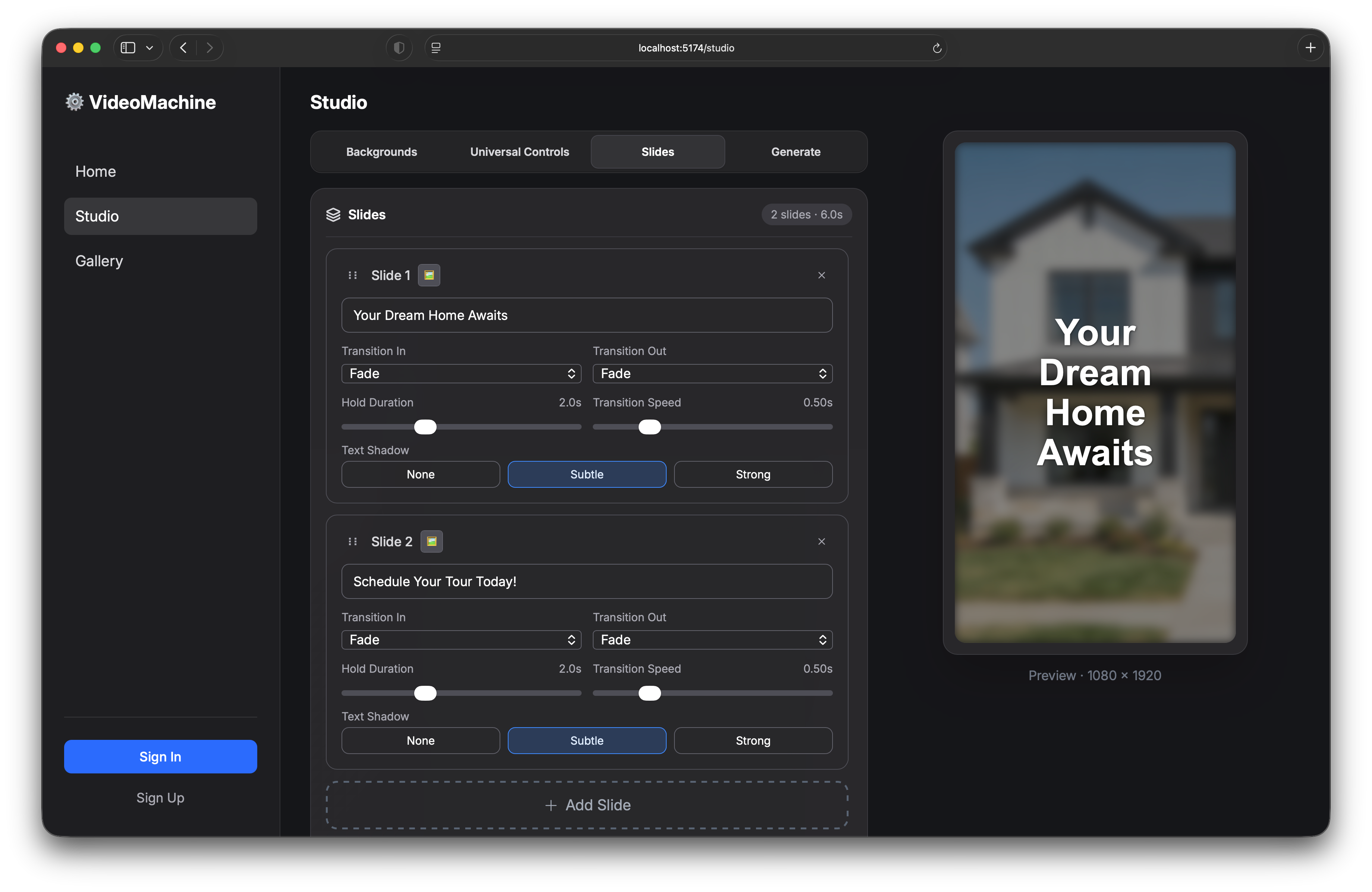 Video Machine rendering interface